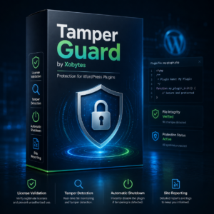 Product image of Tamper Guard, a security plugin by xobytes.com designed to protect WordPress sites from tampering and unauthorized access.