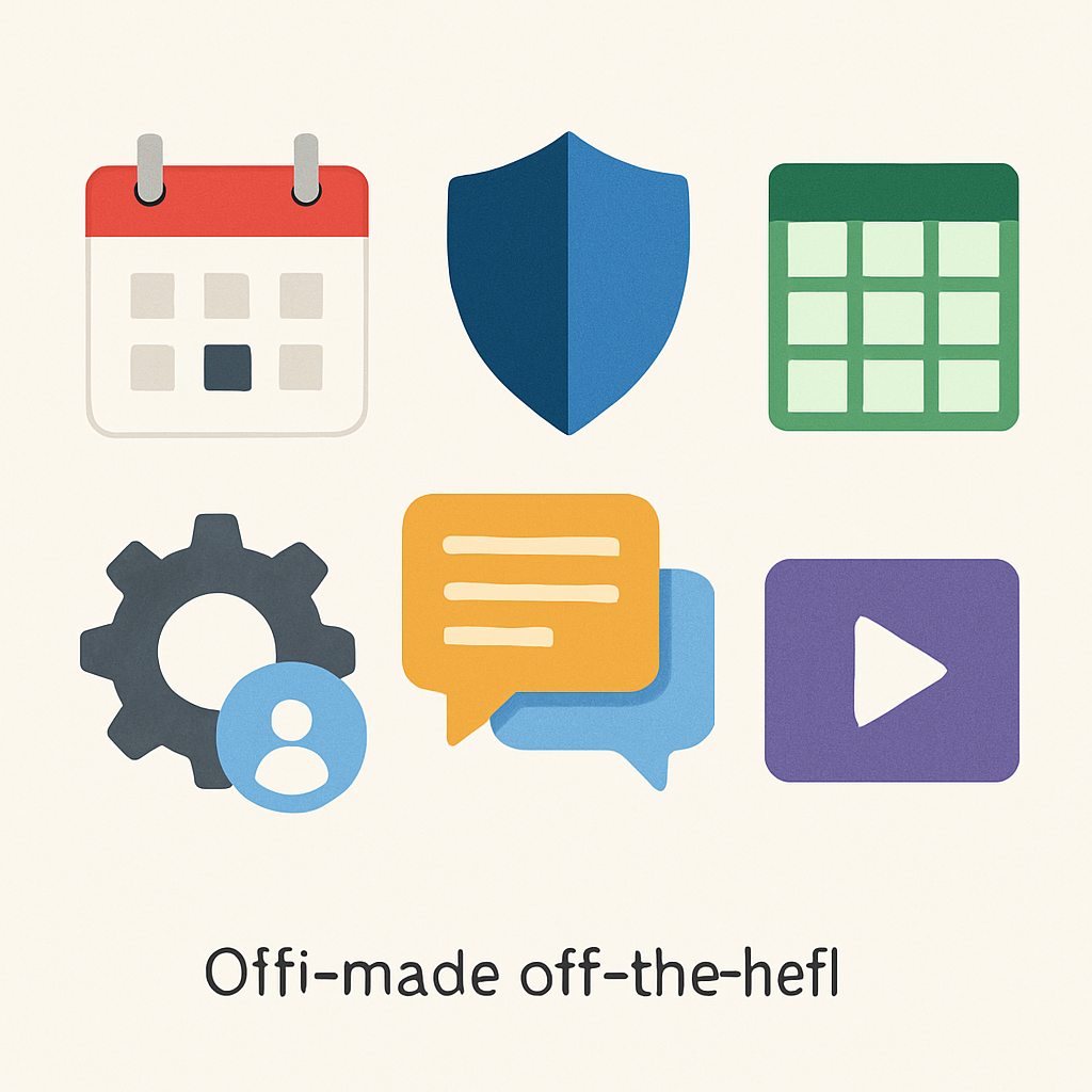Illustration of diverse software icons symbolizing off-the-shelf software solutions for business needs.