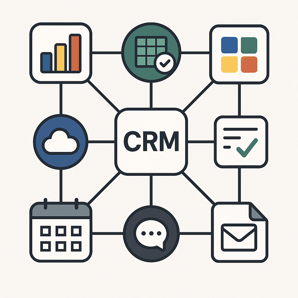Illustration of diverse business software icons representing off-the-shelf solutions for various needs.